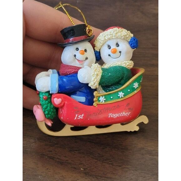 Our first Christmas together snowman AS IS sled ornament Xmas decor - Picture 1 of 4